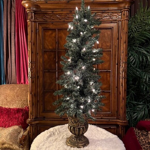 4ft Prelit Indoor Outdoor Tree in Weighted Resin Bronze Patina Pot Clear Lights - Picture 10 of 14